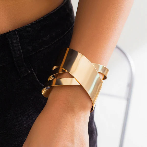 Gold-Plated Bangle- Style Cuff Bracelet For Women And Girls