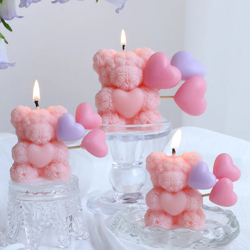 Decorative Soy Wax Candle Heart Rose Bear Aromatherapy Atmosphere Bedroom Fragrance Candle Eco-Friendly Mixed Wax Candles