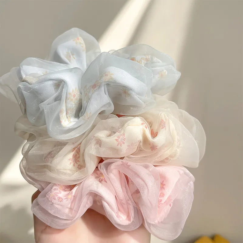 Fashion Women'S Stripe Flower Horse Hair Tie Big - Pink