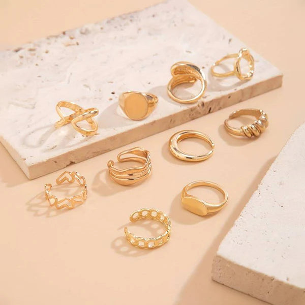 Trending Gold Plated Set of 10 Stackable Finger Rings