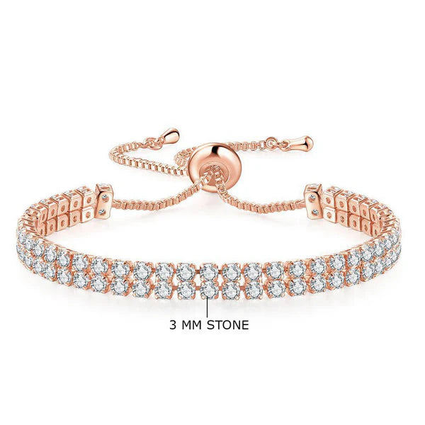 Rose Gold Plated Dual Strand Round Cut Cubic Zirconia White Matrix Tennis Bracelet Rose Gold