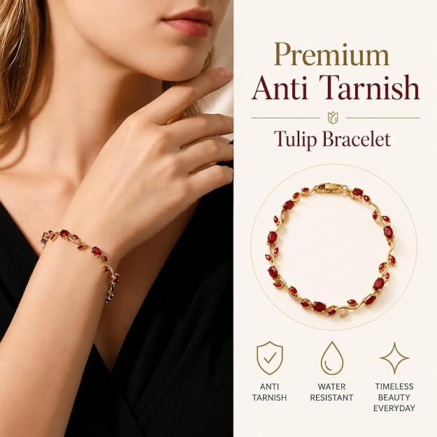 Tulip Bracelet for Women, Floral Crystal, Anti Tarnish Jewellery Latest Stylish Bracelet Gifts for Girls