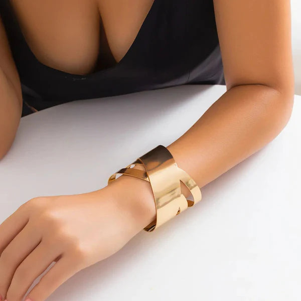 Gold-Plated Bangle- Style Cuff Bracelet For Women And Girls