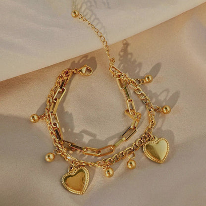 Gold Plated Stainless Steel Anti Tarnish Heart themed Wraparound Bracelet For Women