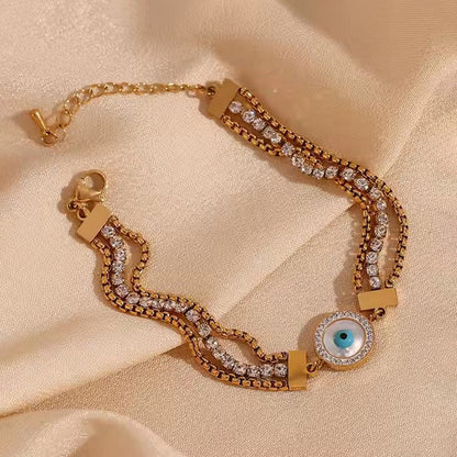 Gold Plated Stainless Steel Anti-Tarnish Evil Eye Wraparound Bracelet