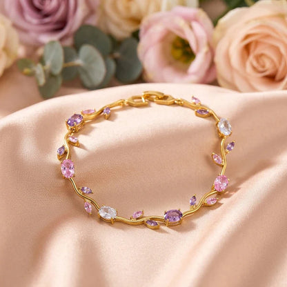 Gold Plated Multicolor Stones Studded Anti Tarnish Tulip Bracelet
