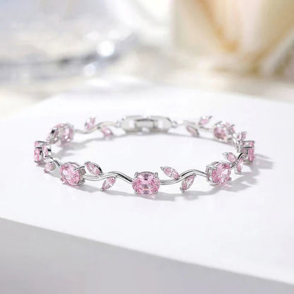 Silver Plated Pink Stones Studded Anti Tarnish Tulip Bracelet