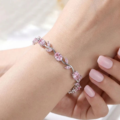 Silver Plated Pink Stones Studded Anti Tarnish Tulip Bracelet