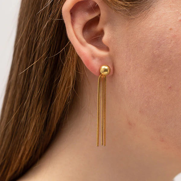 Gold Plated Anti Tarnish Stainless Steel Contemporary Tassel Earrings (Small)