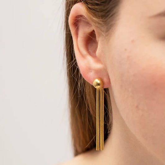Gold Plated Anti Tarnish Stainless Steel Contemporary Tassel Earrings (Small)