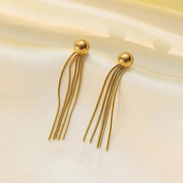 Gold Plated Anti Tarnish Stainless Steel Contemporary Tassel Earrings (Small)