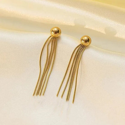 Gold Plated Anti Tarnish Stainless Steel Contemporary Tassel Earrings (Small)