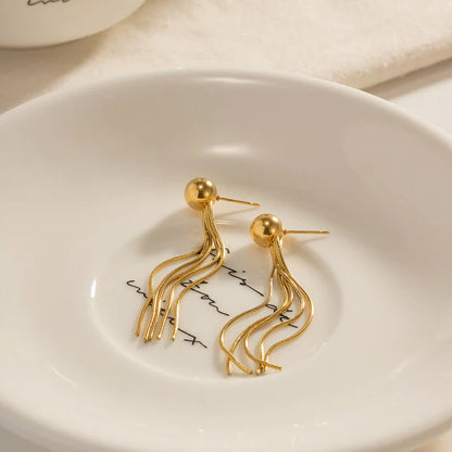 Gold Plated Anti Tarnish Stainless Steel Contemporary Tassel Earrings (Small)