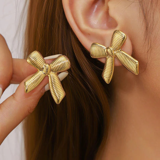 Gold-Plated Anti Tarnish Stainless Steel Bow Themed Earrings