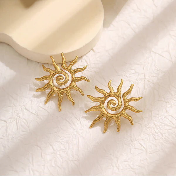 Gold-Plated Anti Tarnish Stainless Steel Sun Shaped Stud Earrings