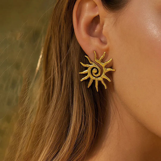 Gold-Plated Anti Tarnish Stainless Steel Sun Shaped Stud Earrings