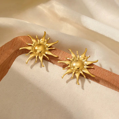 Gold-Plated Anti Tarnish Stainless Steel Sun Shaped Stud Earrings