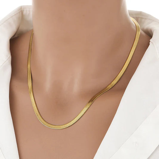 Gold Plated Anti Tarnish Stainless Steel Flat Snake Chain Necklace