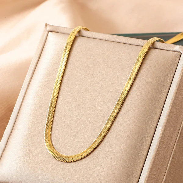 Gold Plated Anti Tarnish Stainless Steel Flat Snake Chain Necklace