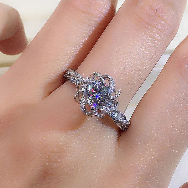 Silver Plated Anti Tarnish American Diamond Crushed Ice Cut Twisted Contemporary Finger Ring