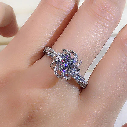 Silver Plated Anti Tarnish American Diamond Crushed Ice Cut Twisted Contemporary Finger Ring
