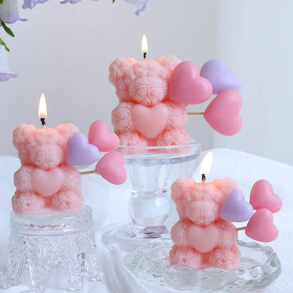 Decorative Soy Wax Candle Heart Rose Bear Aromatherapy Atmosphere Bedroom Fragrance Candle Eco-Friendly Mixed Wax Candles