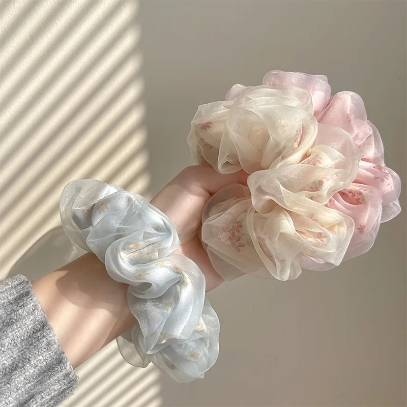 Fashion Women'S Stripe Flower Horse Hair Tie Big - Beige