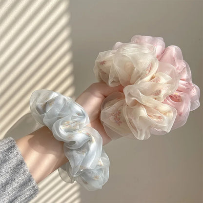 Fashion Women'S Stripe Flower Horse Hair Tie Big - Beige
