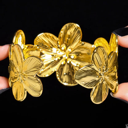 Anti-Tarnish Cuff Bracelet Golden Flower (Adjustable Size)