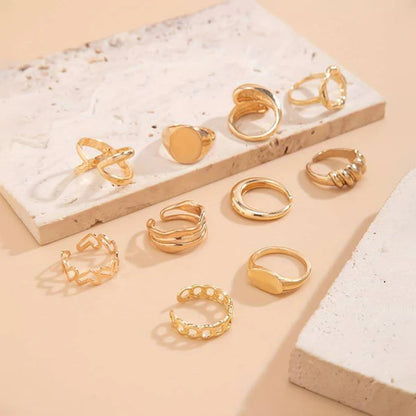 Trending Gold Plated Set of 10 Stackable Finger Rings