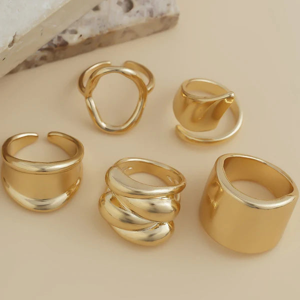 Trending Gold Plated Set of 5 Stackable Finger Rings