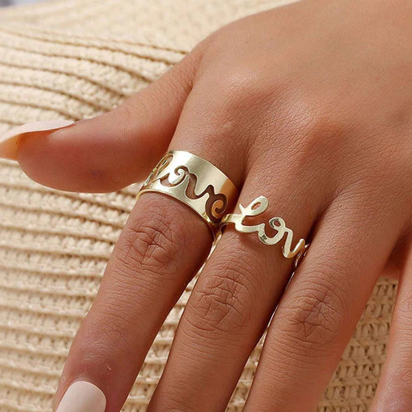 Gold Plated Stackable Anti Tarnish Beautiful Love Rings Combo of 2 For Couples