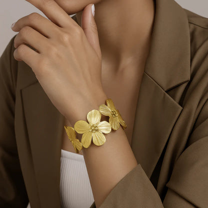 Anti-Tarnish Cuff Bracelet Golden Flower (Adjustable Size)