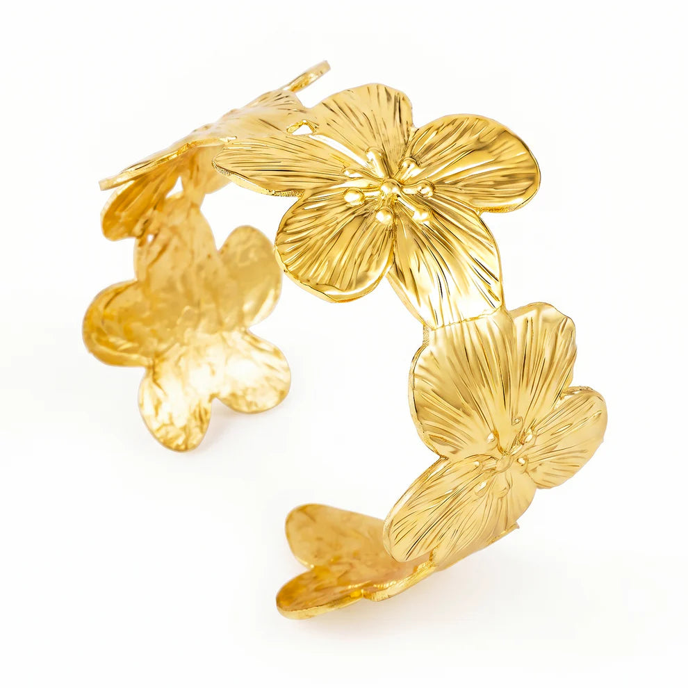 Anti-Tarnish Cuff Bracelet Golden Flower (Adjustable Size)