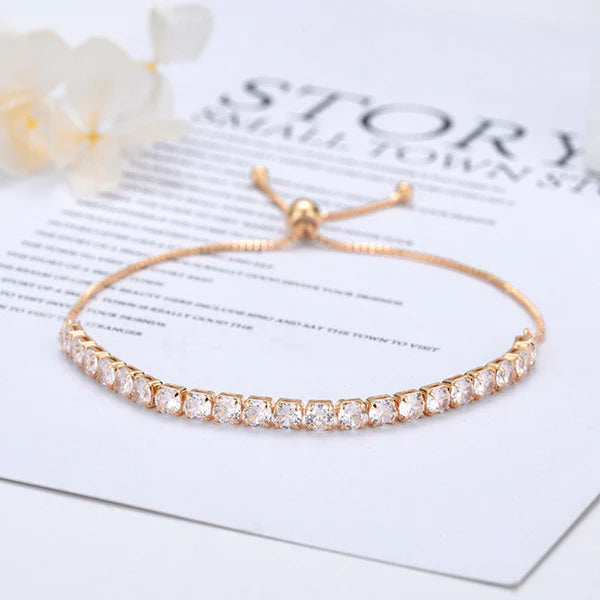 Gold Plated Round Cut Cubic Zirconia White Matrix Tennis Bracelet