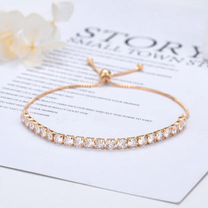Gold Plated Round Cut Cubic Zirconia White Matrix Tennis Bracelet