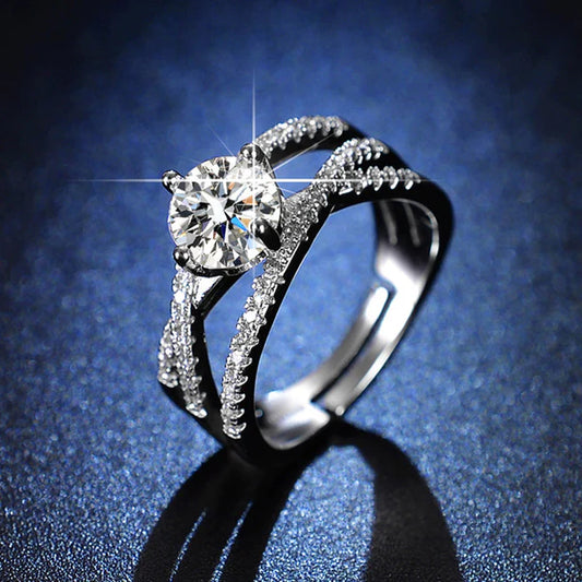 Silver Plated American Diamond Studded Anti Tarnish Cross Shape Solitaire Adjustable Finger Ring