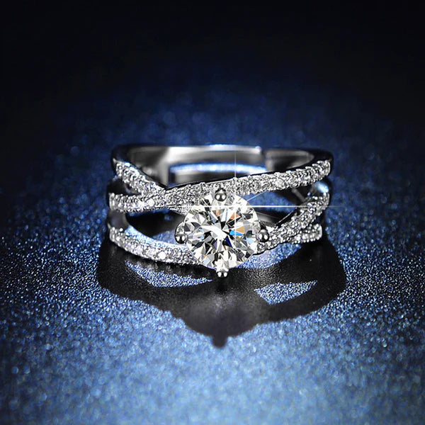 Silver Plated American Diamond Studded Anti Tarnish Cross Shape Solitaire Adjustable Finger Ring