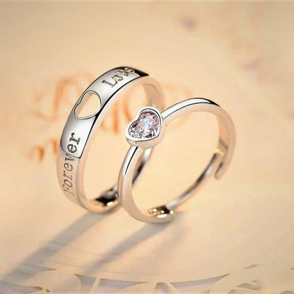 Silver Plated American Diamonds Studded Adjustable  I LOVE YOUThemed Couple Rings
