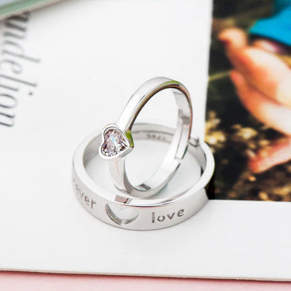 Silver Plated American Diamonds Studded Adjustable  I LOVE YOUThemed Couple Rings